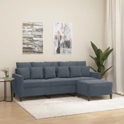 3-местен диван с табуретка, тъмносив, 180 см, кадифе