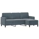 3-местен диван с табуретка, тъмносив, 180 см, кадифе