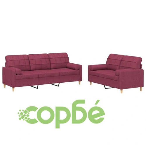 Комплект дивани 2 части с възглавници виненочервен текстил ➤ топ цена ➤ sorbe.bg