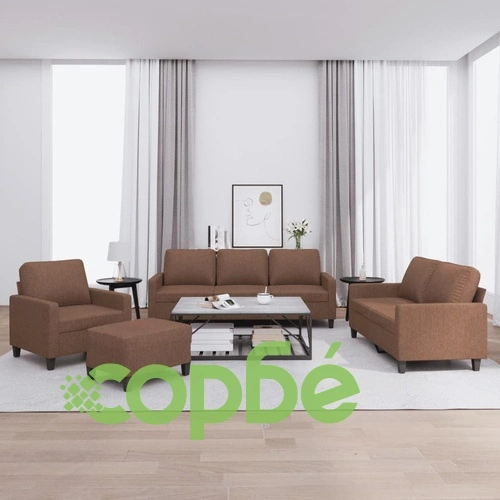 Комплект дивани от 4 части с възглавници, кафяв, плат ➤ топ цена ➤ sorbe.bg