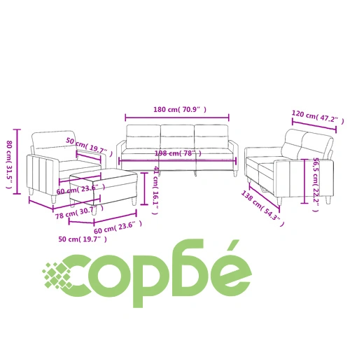 Комплект дивани от 4 части с възглавници, светлосив, плат ➤ топ цена ➤ sorbe.bg