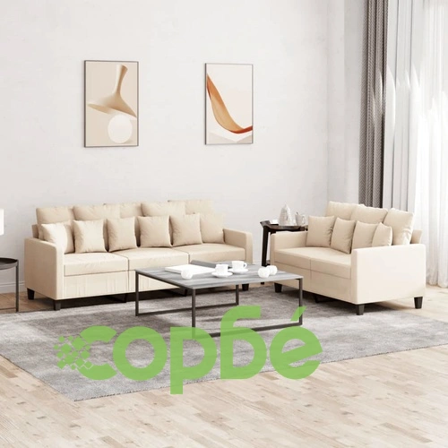 Комплект дивани от 2 части с възглавници, кремав, плат ➤ топ цена ➤ sorbe.bg