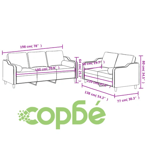 Комплект дивани 2 части с възглавници таупе текстил ➤ топ цена ➤ sorbe.bg