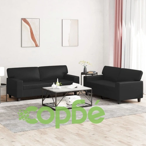 Комплект дивани от 2 части, черен, изкуствена кожа ➤ топ цена ➤ sorbe.bg