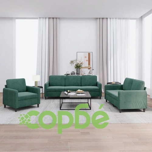 Комплект дивани от 3 части, тъмнозелен, кадифе ➤ топ цена ➤ sorbe.bg