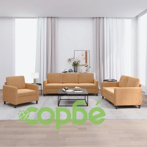 Комплект дивани от 3 части, кафяв, кадифе ➤ топ цена ➤ sorbe.bg