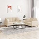 Комплект дивани 2 части с възглавници кремав плат текстил