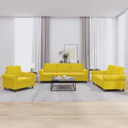 Комплект дивани от 3 части с възглавници, жълт, кадифе