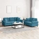 Комплект дивани 2 части с възглавници син кадифе