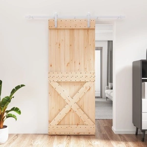 Плъзгаща врата с монтажни части, 85x210 см, борово дърво масив