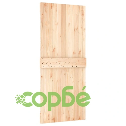 Плъзгаща врата с монтажни части, 90x210 см, борово дърво масив ➤ топ цена ➤ sorbe.bg