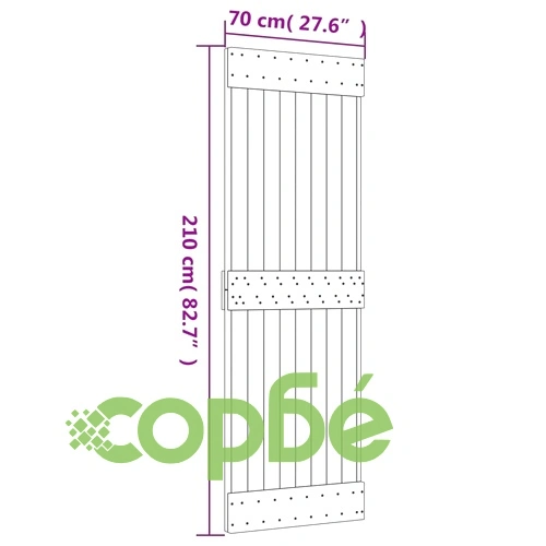 Плъзгаща врата с монтажни части, 70x210 см, борово дърво масив ➤ топ цена ➤ sorbe.bg