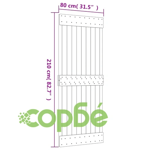 Плъзгаща врата с монтажни части, 80x210 см, борово дърво масив ➤ топ цена ➤ sorbe.bg