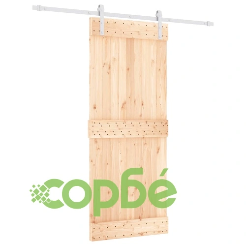 Плъзгаща врата с монтажни части, 85x210 см, борово дърво масив ➤ топ цена ➤ sorbe.bg