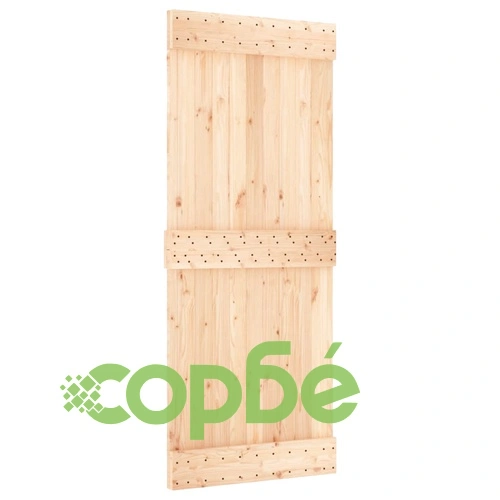 Плъзгаща врата с монтажни части, 85x210 см, борово дърво масив ➤ топ цена ➤ sorbe.bg