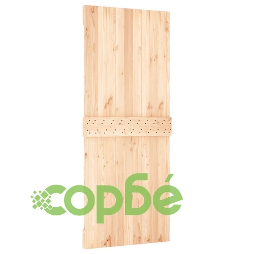 Плъзгаща врата с монтажни части, 85x210 см, борово дърво масив ➤ топ цена ➤ sorbe.bg