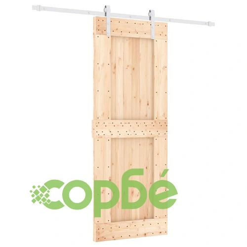 Плъзгаща врата с монтажни части, 80x210 см, борово дърво масив ➤ топ цена ➤ sorbe.bg