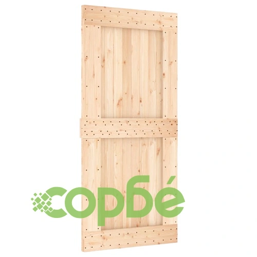 Плъзгаща врата с монтажни части, 95x210 см, борово дърво масив ➤ топ цена ➤ sorbe.bg