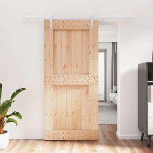 Плъзгаща врата с монтажни части, 95x210 см, борово дърво масив