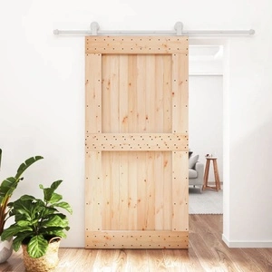 Плъзгаща врата с монтажни части, 100x210 см, борово дърво масив