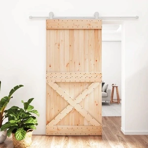 Плъзгаща врата с монтажни части, 100x210 см, борово дърво масив