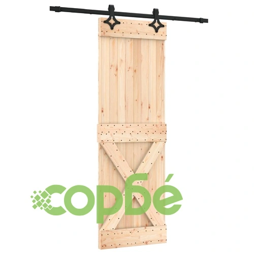 Плъзгаща врата с монтажни части, 70x210 см, борово дърво масив ➤ топ цена ➤ sorbe.bg