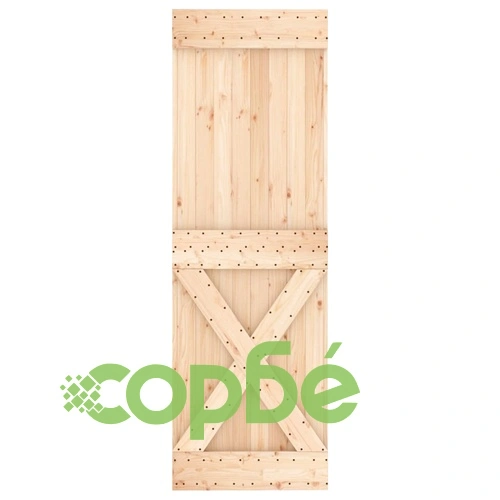 Плъзгаща врата с монтажни части, 70x210 см, борово дърво масив ➤ топ цена ➤ sorbe.bg