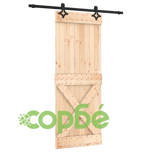 Плъзгаща врата с монтажни части, 80x210 см, борово дърво масив ➤ топ цена ➤ sorbe.bg