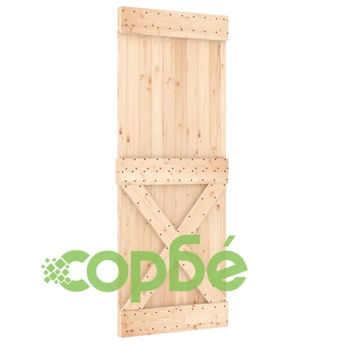 Плъзгаща врата с монтажни части, 80x210 см, борово дърво масив ➤ топ цена ➤ sorbe.bg