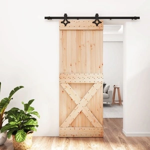 Плъзгаща врата с монтажни части, 80x210 см, борово дърво масив