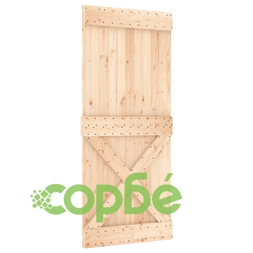 Плъзгаща врата с монтажни части, 90x210 см, борово дърво масив ➤ топ цена ➤ sorbe.bg