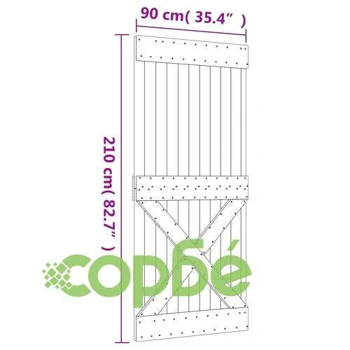 Плъзгаща врата с монтажни части, 90x210 см, борово дърво масив ➤ топ цена ➤ sorbe.bg