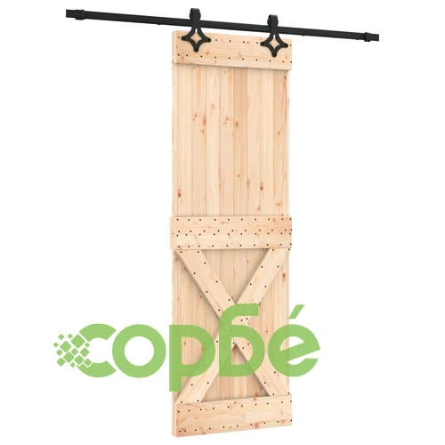 Плъзгаща врата с монтажни части, 70x210 см, борово дърво масив ➤ топ цена ➤ sorbe.bg