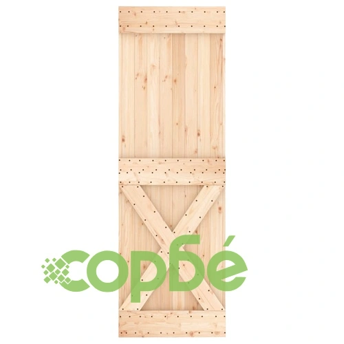 Плъзгаща врата с монтажни части, 70x210 см, борово дърво масив ➤ топ цена ➤ sorbe.bg