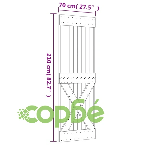 Плъзгаща врата с монтажни части, 70x210 см, борово дърво масив ➤ топ цена ➤ sorbe.bg