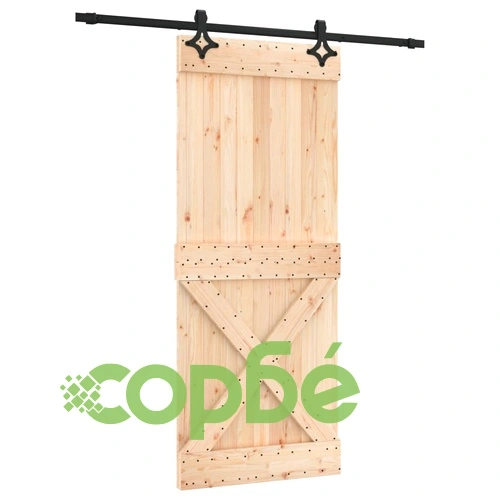 Плъзгаща врата с монтажни части, 85x210 см, борово дърво масив ➤ топ цена ➤ sorbe.bg
