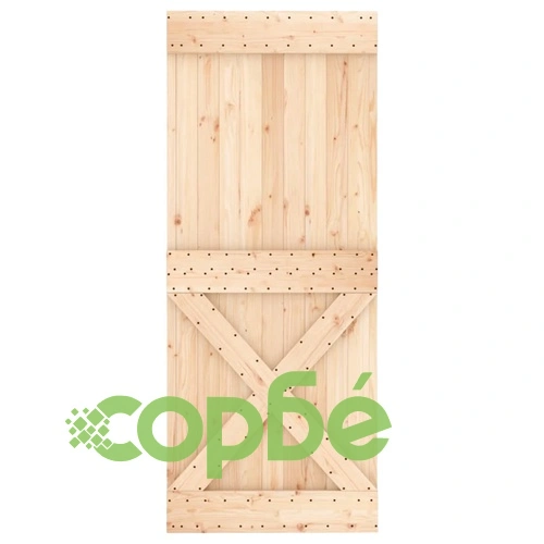 Плъзгаща врата с монтажни части, 85x210 см, борово дърво масив ➤ топ цена ➤ sorbe.bg