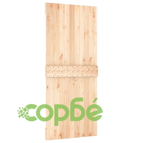 Плъзгаща врата с монтажни части, 90x210 см, борово дърво масив ➤ топ цена ➤ sorbe.bg