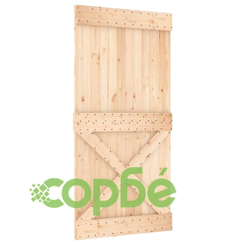 Плъзгаща врата с монтажни части, 100x210 см, борово дърво масив ➤ топ цена ➤ sorbe.bg