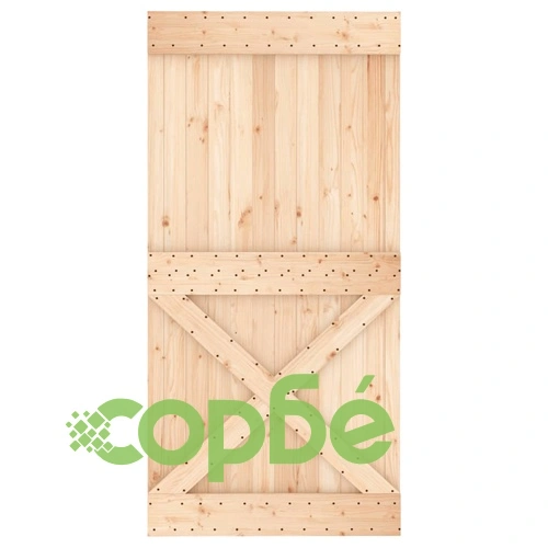 Плъзгаща врата с монтажни части, 100x210 см, борово дърво масив ➤ топ цена ➤ sorbe.bg