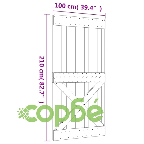 Плъзгаща врата с монтажни части, 100x210 см, борово дърво масив ➤ топ цена ➤ sorbe.bg