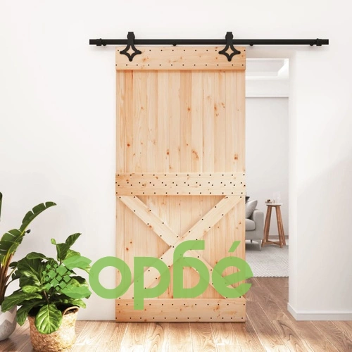 Плъзгаща врата с монтажни части, 100x210 см, борово дърво масив ➤ топ цена ➤ sorbe.bg