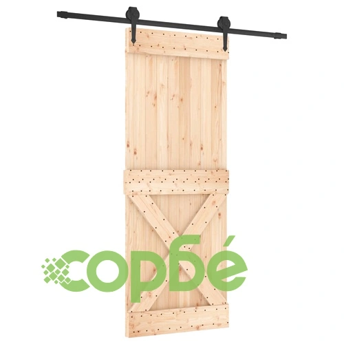 Плъзгаща врата с монтажни части, 80x210 см, борово дърво масив ➤ топ цена ➤ sorbe.bg