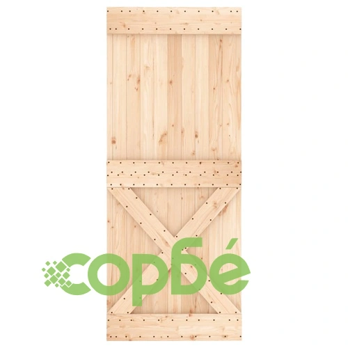 Плъзгаща врата с монтажни части, 80x210 см, борово дърво масив ➤ топ цена ➤ sorbe.bg