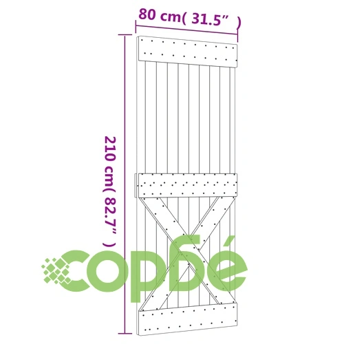Плъзгаща врата с монтажни части, 80x210 см, борово дърво масив ➤ топ цена ➤ sorbe.bg
