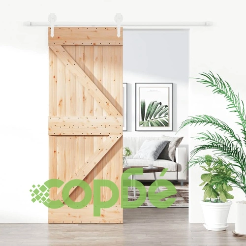 Плъзгаща врата с монтажни части, 80x210 см, борово дърво масив ➤ топ цена ➤ sorbe.bg
