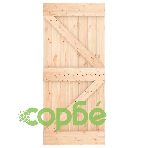 Плъзгаща врата с монтажни части, 90x210 см, борово дърво масив ➤ топ цена ➤ sorbe.bg