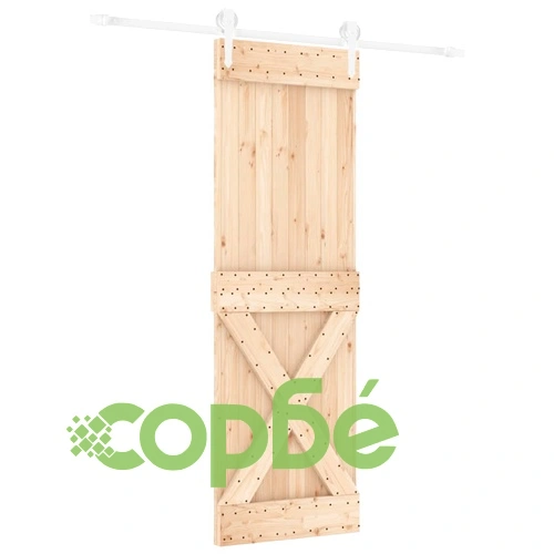 Плъзгаща врата с монтажни части, 70x210 см, борово дърво масив ➤ топ цена ➤ sorbe.bg