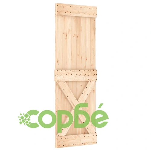 Плъзгаща врата с монтажни части, 70x210 см, борово дърво масив ➤ топ цена ➤ sorbe.bg