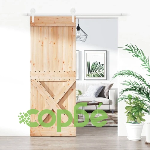 Плъзгаща врата с монтажни части, 80x210 см, борово дърво масив ➤ топ цена ➤ sorbe.bg